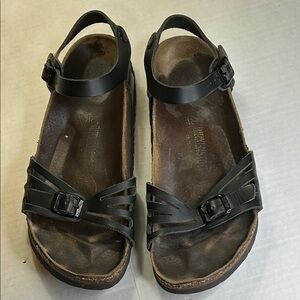 BIRKENSTOCK NAHUM BLACK OILED LEATHER ANKLE STRAPS WOMENS SANDAL SZ 40=10